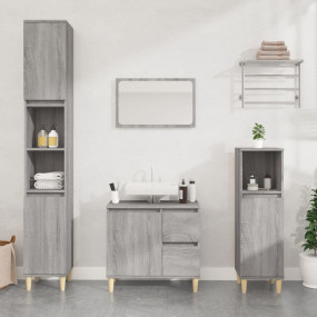 Bathroom Cabinet Grey Sonoma Engineered Wood, Solid Euc...