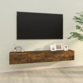 Wall TV Cabinet Set of 2 Smoked Oak Engineered wood