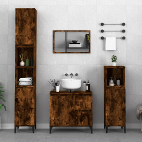 Bathroom Cabinet Smoked Oak Engineered Wood, Metal
