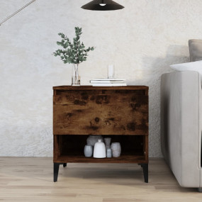 Side Table Smoked Oak Engineered Wood, Metal Small Side...