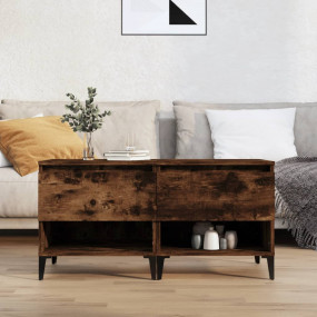 Side Table Set of 2 Smoked Oak Engineered Wood, Metal S...