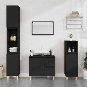Bathroom Cabinet Black Engineered Wood Standard Bathroo...