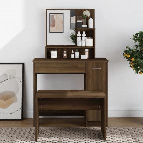 Dressing Table Brown Oak Engineered Wood Large Dressing...