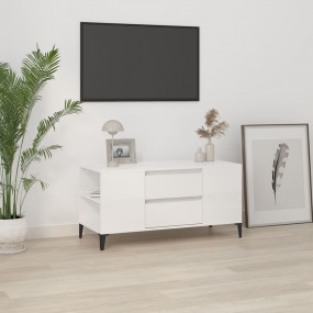 TV Cabinet High Gloss White Engineered Wood, Metal Medi...