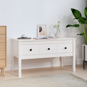 Coffee Table White Solid Pine Wood Medium Coffee Table