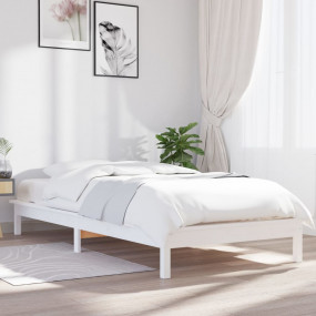 Bed Frame White Solid Pine Wood Twin Durable Bed Frame