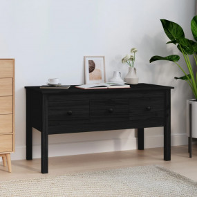 Coffee Table Black Solid Pine Wood Medium Coffee Table