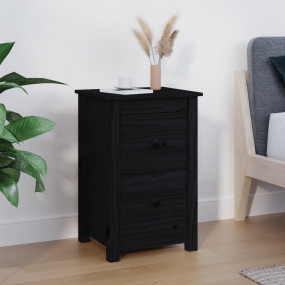 Bedside Cabinet Black Solid Pine Wood Medium Bedside Ca...