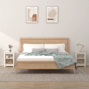 Bedside Cabinet Set of 2 White Solid Pine Wood