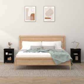 Bedside Cabinet Set of 2 Black Solid pine wood