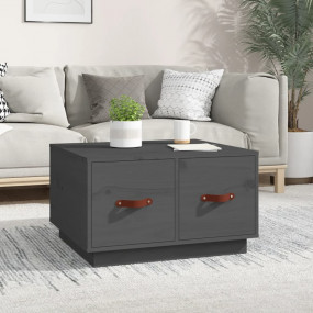 Coffee Table Grey Solid Pine Wood, Faux Leather (PU) Me...