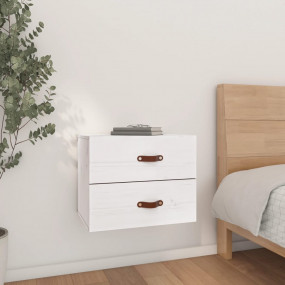 Wall-mounted Bedside Cabinet White Solid pine wood