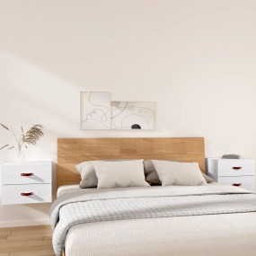Wall-mounted Bedside Cabinet Set of 2 White Solid pine ...