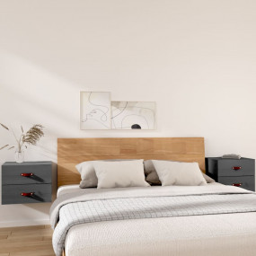 Wall-mounted Bedside Cabinet Set of 2 Grey Solid pinewo...