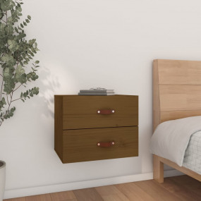 Wall-mounted Bedside Cabinet Honey brown Solid pine woo...