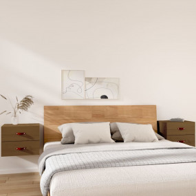Wall-mounted Bedside Cabinet Set of 2 Honey Brown Solid...