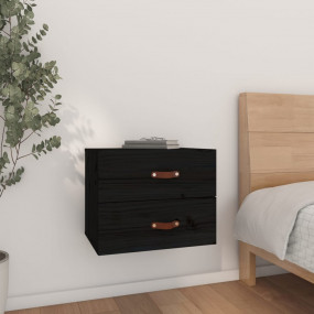 Wall-mounted Bedside Cabinet Black Solid pinewood Mediu...