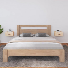 Wall-mounted Bedside Cabinet Set of 2 Natural wood Soli...