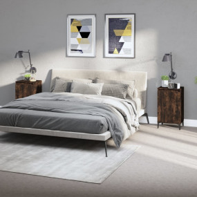 Bedside Cabinet Set of 2 Smoked Oak Engineered wood, Me...