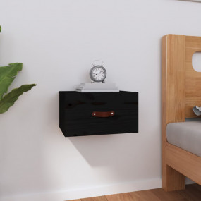 Wall-mounted Bedside Cabinet Black Solid Pinewood Compa...