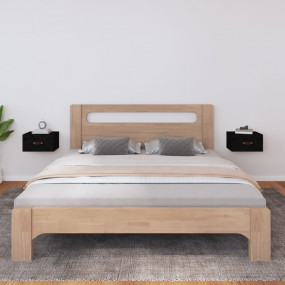 Wall-mounted Bedside Cabinet Set of 2 Black Solid pinew...