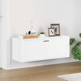 Wall Shoe Cabinet White Engineered Wood Medium Drop-Dow...