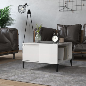 Coffee Table High Gloss White Engineered Wood Compact S...