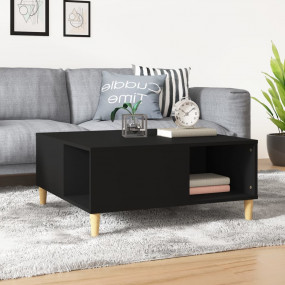 Coffee Table Black Engineered wood, Solid eucalyptus wo...