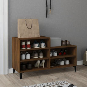 Shoe Cabinet Brown Oak Engineered Wood, Metal Compact