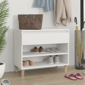 Shoe Cabinet White Engineered wood, Solid eucalyptus wo...