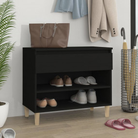 Shoe Cabinet Black Engineered wood, solid eucalyptus wo...