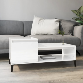 Coffee Table High Gloss White Engineered Wood, Metal La...