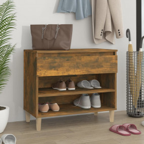 Shoe Cabinet Smoked Oak Engineered Wood, Solid Eucalypt...