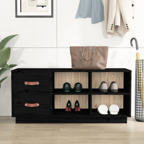 Shoe Bench Black Solid pine wood Large Shoe Rack Rectan...