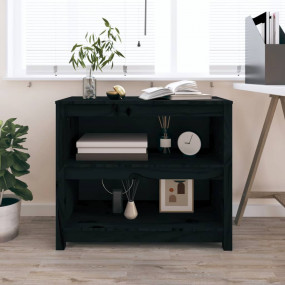 Book Cabinet Black Solid pine wood 31.5x13.8x26.8 in Bo...