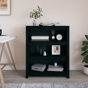Book Cabinet Black Solid pine wood 31.5 x 13.8 x 38.2 i...