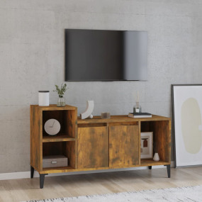 TV Cabinet Smoked Oak Engineered Wood, Iron Standard TV...