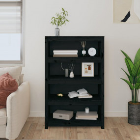 Book Cabinet Black Solid Pine Wood Medium Book Cabinet