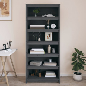 Book Cabinet Grey Solid pine wood Large Book Cabinet