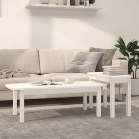 Coffee Table Set White Solid pine wood Medium Stackable