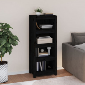 Book Cabinet Black Solid Pine Wood Medium Book Cabinet