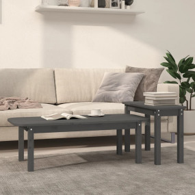 Coffee Table Set Grey Solid Pine Wood Medium Stackable
