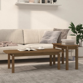 Coffee Table Set Honey brown Solid pine wood Large Stac...