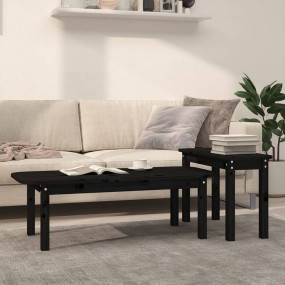 Coffee Table Set Black Solid pine wood Medium Stackable