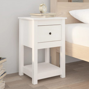 Bedside Cabinet White Solid pine wood 15.7 x 13.8 x 24....