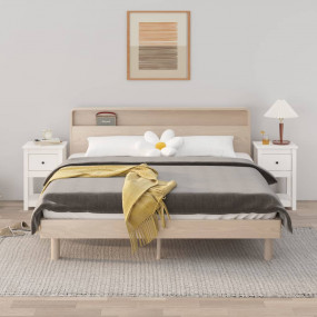 Bedside Cabinet Set of 2 White Solid Pine Wood Medium