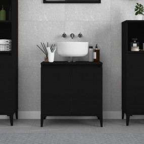 Sink Cabinet Black Engineered wood with metal handles M...