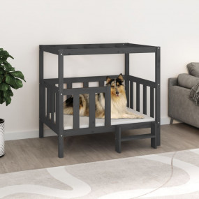Dog Bed Grey Solid Pine Wood Medium Dog Bed Rectangular