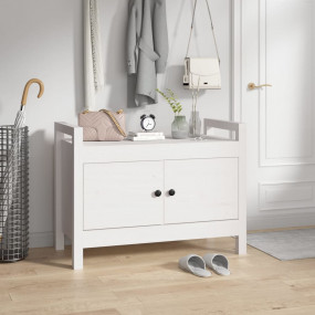 Hall Bench White Solid Pine Wood Medium Hall Bench Rect...