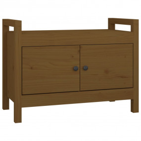 Hall Bench Honey Brown Solid Pine Wood Medium Entryway ...